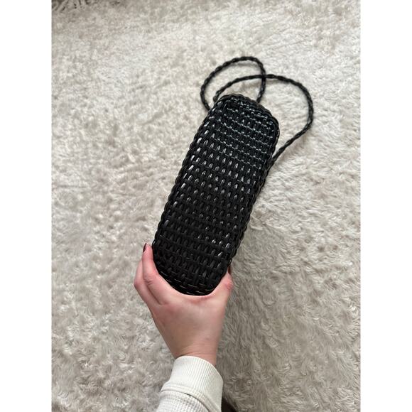 Vintage Talbots Black Woven Leather Crossbody Shoulder Bag Purse Gold Hardware - Picture 4 of 13